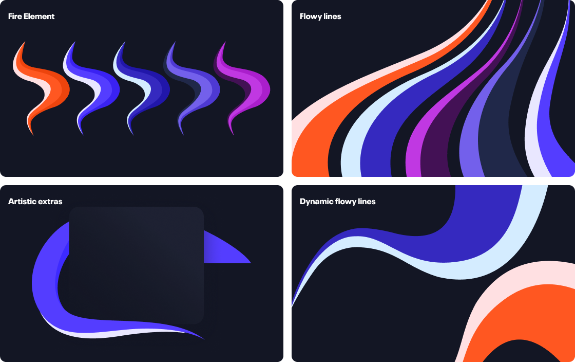 Wave core elements: fire element, flowy lines, artistic extras, and dynamic flowy lines