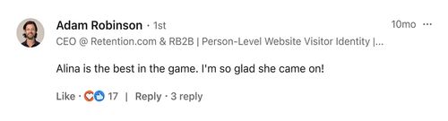 Adam Robinson: Alina is the best in the game. I'm so glad she came on!