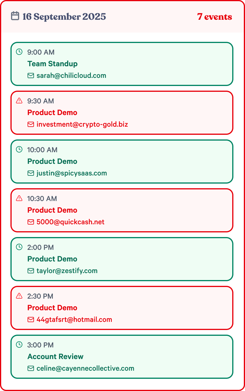 Calendar without Spam Checker — filled with spam bookings
