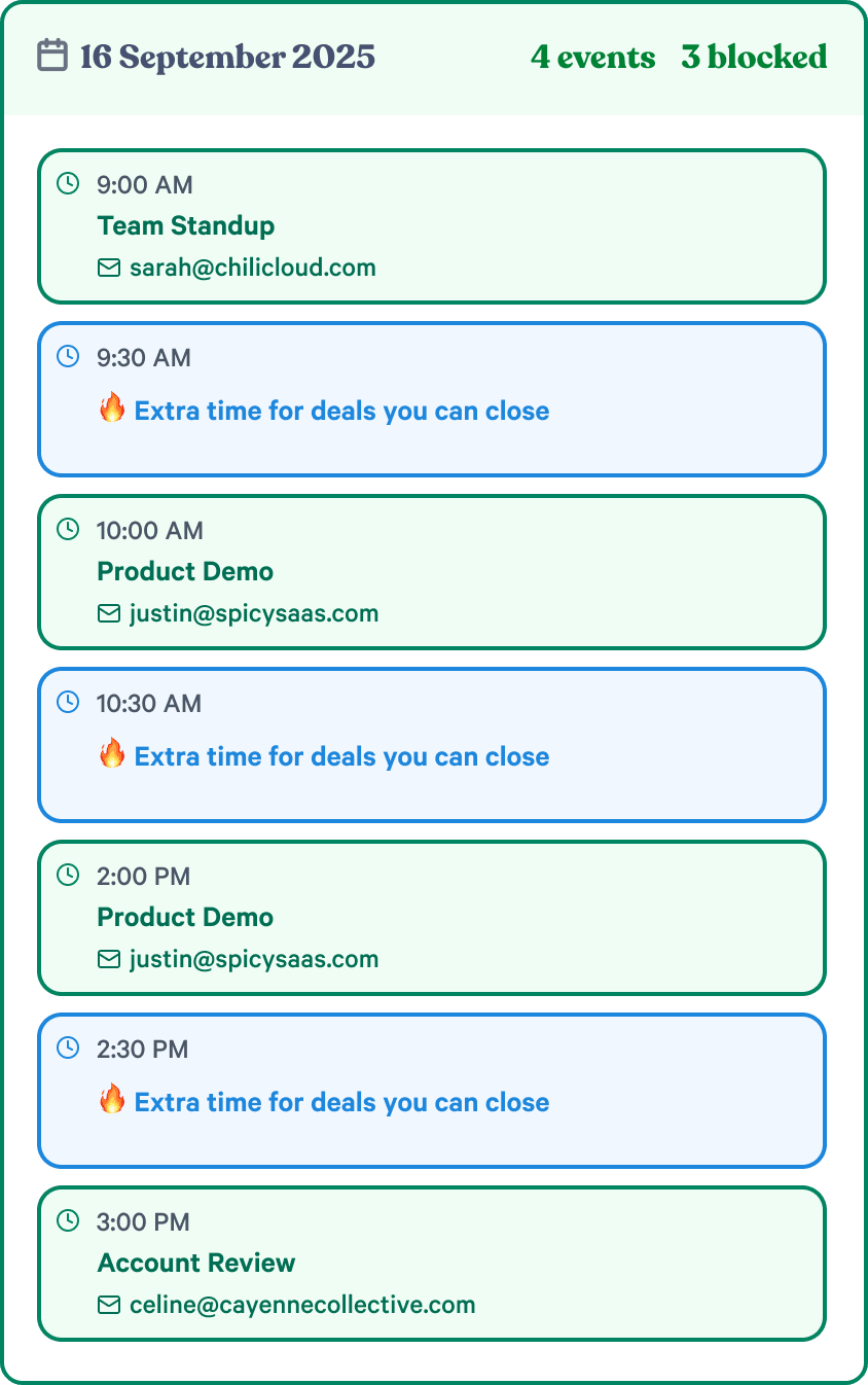 Calendar with Spam Checker — clean, real meetings only